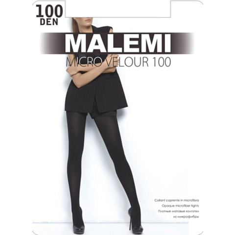 Колготки Malemi, Micro Velour, 100 DEN, р. 4, nero/черные, с шортиками и прозрачным мыском, 12 525