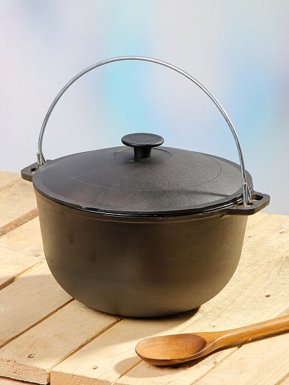 Казан чугун, 6 л, с крышкой, крышка чугун, с дужкой, Гардарика, 1506-3