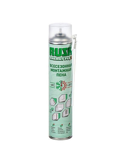 Пена монтажная KUDO, Rush Energy Flex, бытовая, 30 л, 1 л, всесезонная, RPH10U530