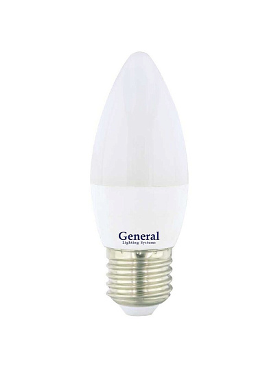 Лампа светодиодная E27, 8 Вт, 230 В, свеча, 6500 К, холодный белый свет, General Lighting Systems, GLDEN-CF, CF, 638700