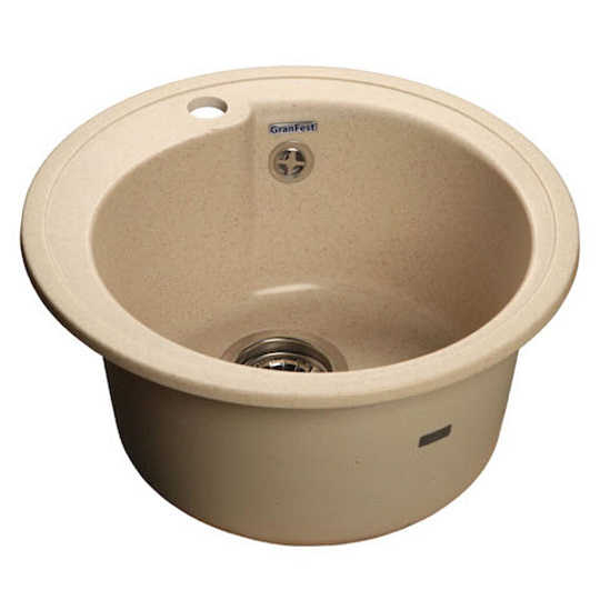 Мойка кухонная врезная, GranFest, Rondo, искусственный мрамор, 443 мм, + сифон, бежевая, GF-R-450