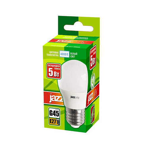 Лампа светодиодная E27, 5 Вт, шар, 4000 К, бел свет, JazzWay,PLED- ECO, 1036988A