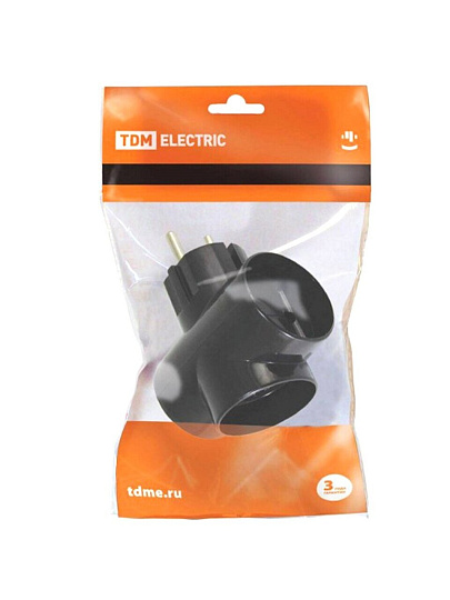 Тройник 3 гнезда, 16 А, черный, TDM Electric, SQ1806-0042