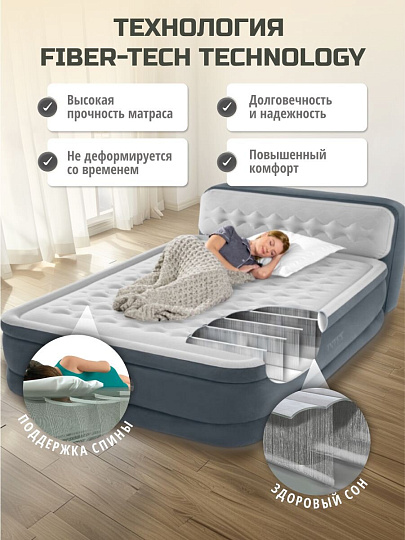 Кровать надувная Intex, 236х152х86 см, Queen ultra plush, 64448ND, насос встроенный, электрический, флокированная, 273 кг