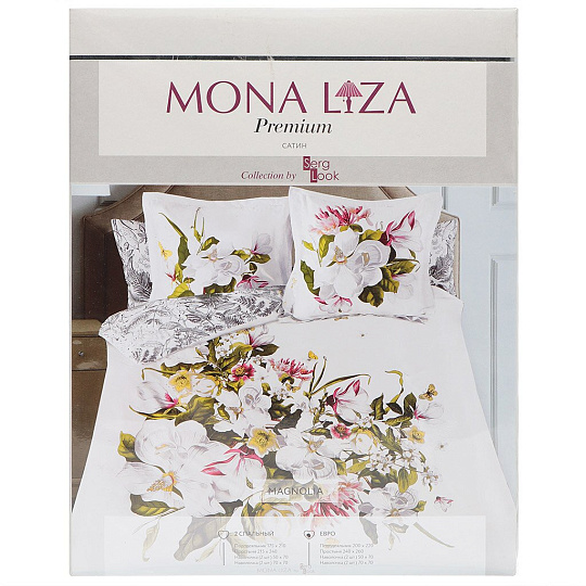 Постельное белье MONA LIZA евро сатин (простыня 215х240 см, 2 наволочки 50х70 см, 2 наволочки 70х70 см,пододеяльник 200х220 см) Магнолия 5659/8