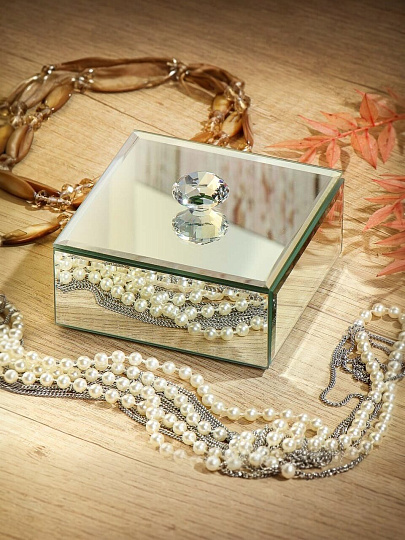 Шкатулка для украшений, стекло, 10х10х4 см, с зеркалом, Y6-2091