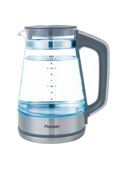 Чайник электрический Pioneer, KE815G, графит, 1.7 л, 2200 Вт, скрытый нагревательный элемент, стекло