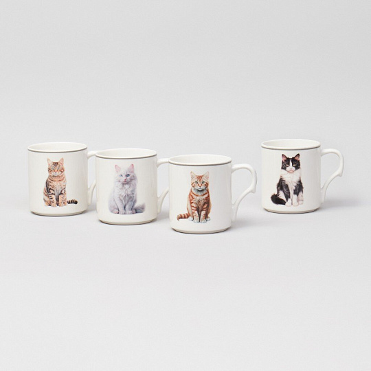 Кружка фарфор, 4 шт, 368 мл, Meow, Lefard, 153-946, металлическая подставка