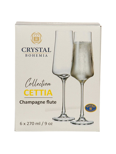 Бокал для шампанского, 270 мл, стекло, 6 шт, Bohemia, Cettia, 91L/1SJ59/0/00000/270-664