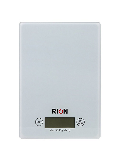Весы кухонные электронные, стекло закаленное, Rion, платформа, точность 1 г, до 5 кг, LCD-дисплей, белые, BB-K08