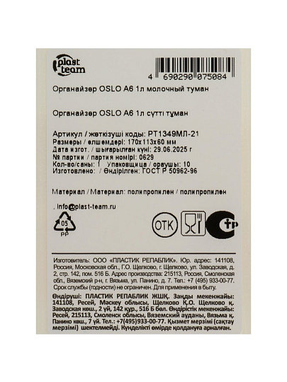 Корзина 1 л, 17х11.3х6 см, прямоугольная, пластик, молочный туман, Plast team, Oslo