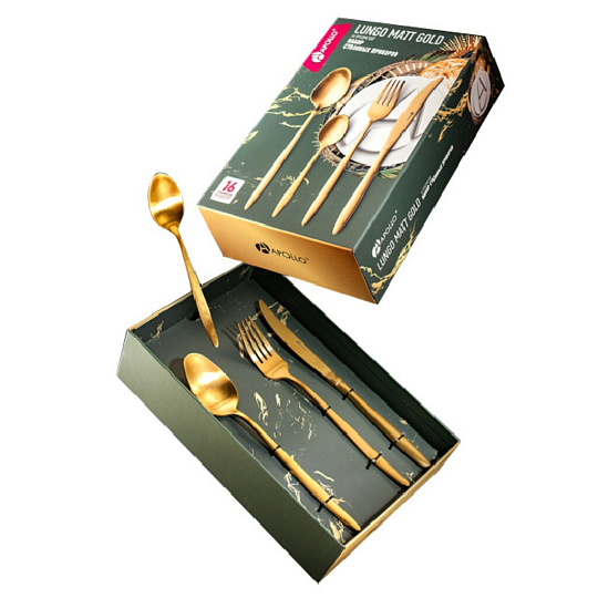 Набор столовых приборов нержавеющая сталь, 16 предметов, Apollo, Lungo Matt Gold, LMG-16
