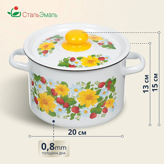 Кастрюля эмалированная сталь, 4.5 л, крышка сталь, СтальЭмаль, 1с17с, в ассортименте, индукция