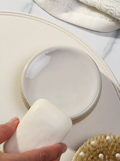 Мыльница настольная, керамика, 11.3х11.3х3 см, бежевый камень, Y4-9880