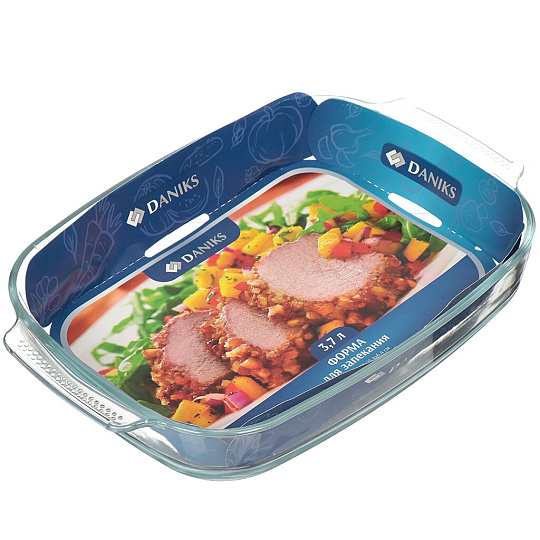 Форма для запекания стекло, 25.4х38х6.4 см, 3.7 л, прямоугольная, Daniks