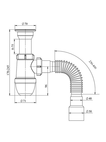 Сифон для мойки, литой, РМС, СУ-01