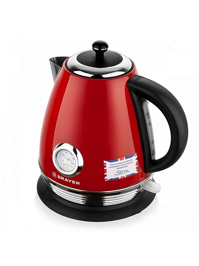 Чайник электрический Brayer, 1007BR-RD, Strix, красный, 1.7 л, 2200 Вт, скрытый нагревательный элемент, нержавеющая сталь