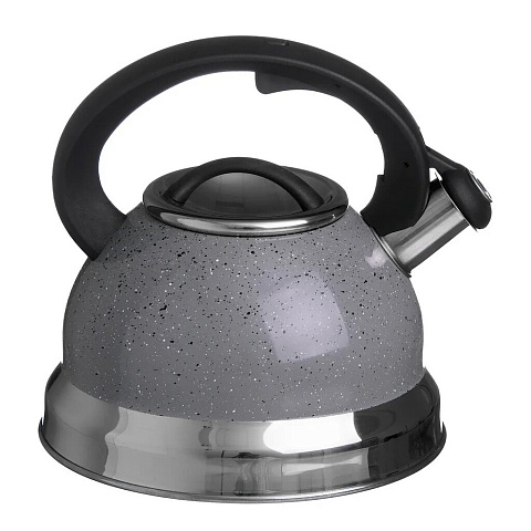 Чайник нержавеющая сталь, 2.5 л, со свистком, зеркальный, Катунь, Серый Мрамор, индукция, серый, КТ-133G