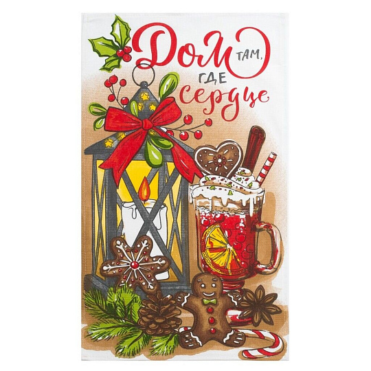 Полотенце кухонное 35х60 см, 100% хлопок, Доляна, Дом там где сердца, Россия, 4389629
