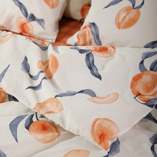 Постельное белье евро, простыня 200х220 см, 2 наволочки 50х70 см, пододеяльник 200х220 см, Ночь нежна, бязь, Сочный персик