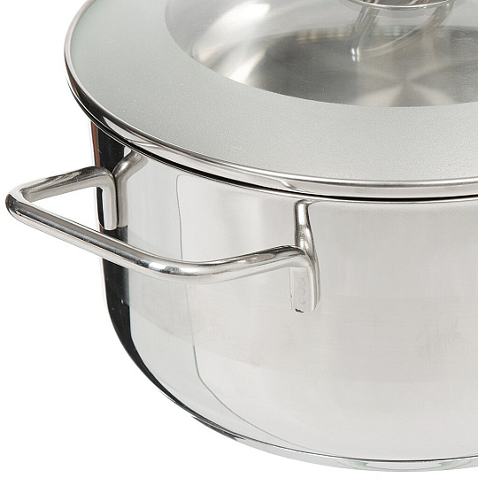 Кастрюля из нержавеющей стали с индукционным дном Wellberg 8042WB со стеклянной крышкой и металлическими ручками, 2 л