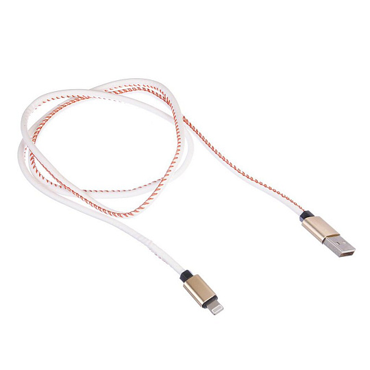 Шнур для зарядки Forza, для Iphone, lightning, оплетка белая кожа, 1.5 А, 1 м, 916-057