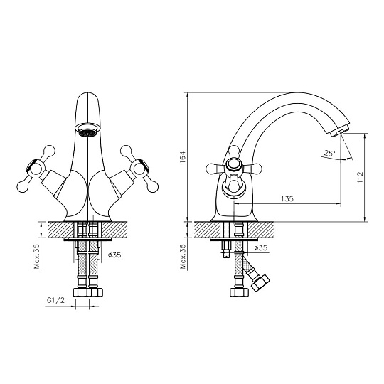 Смеситель для раковины, Decoroom, с кран-буксой, хром, DR54011