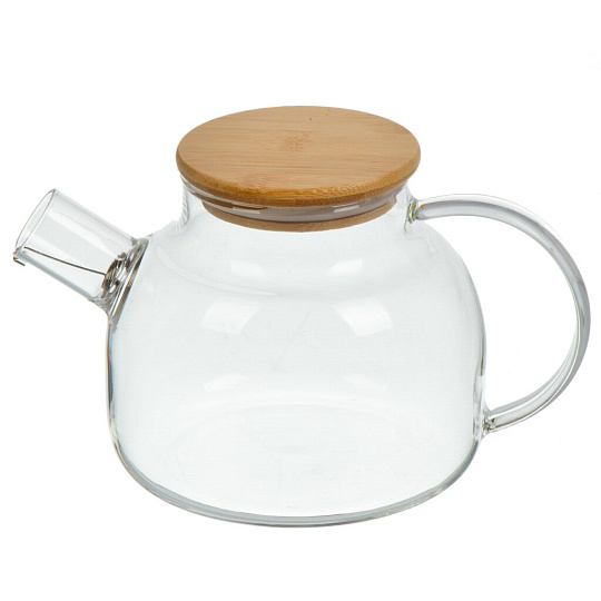 Чайник заварочный стекло, 1 л, с ситечком, с бамбуковой крышкой, Daniks, SXH08
