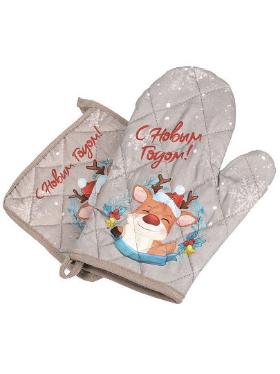 Набор кухонный 2 шт, 18х26 см + 18х18 см (варежка, прихватка), 100% хлопок, Праздничный олень