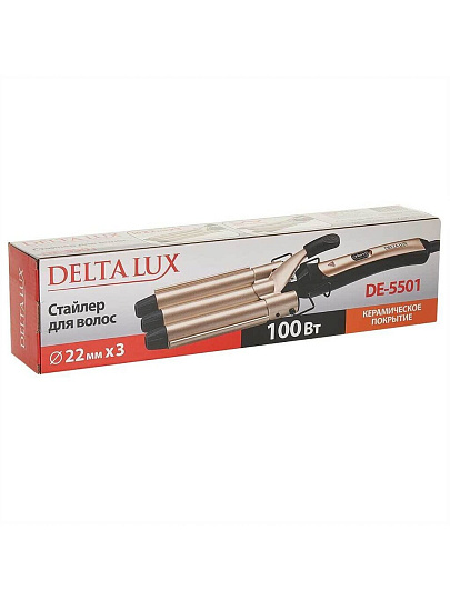 Стайлер Delta Lux, DE-5501, для завивки волос, 100 Вт, керамическое покрытие, 1 режим, 200 °, d22 ммх3