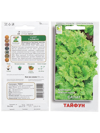 Семена Салат листовой, Тайфун, 1 г, цветная упаковка, Поиск