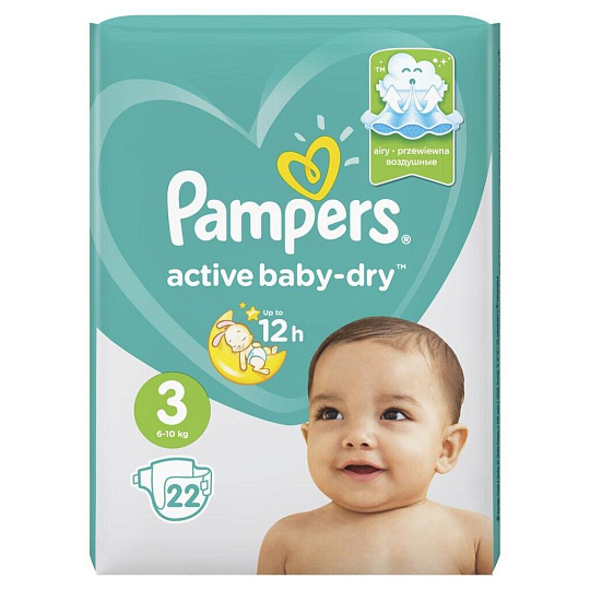 Подгузники детские Pampers, Active Baby Midi, р. 3, 5 - 9 кг, 22 шт, унисекс