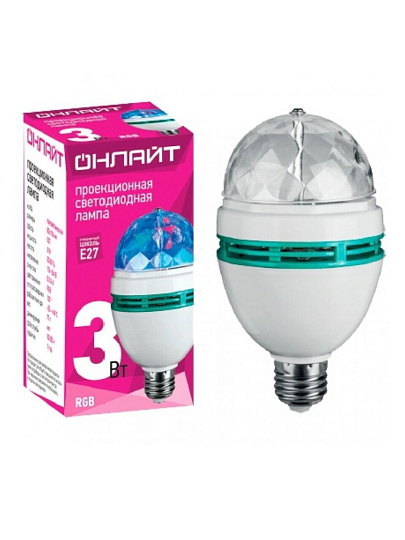 Лампа светодиодная E27, 3 Вт, эллипсоидная, RGB, Онлайт, Disco, 61119