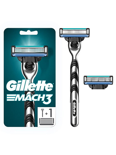 Станок для бритья Gillette, Mach3, для мужчин, 3 лезвия, 2 сменные кассеты