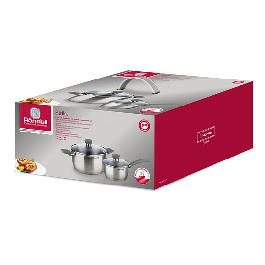 Набор посуды нержавеющая сталь, 4 предмета, кастрюля 2.8 л, ковш 1.3 л, индукция, Rondell, Strike, RDS-819