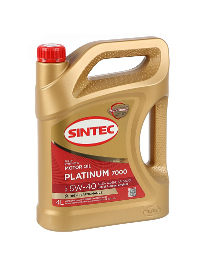 Масло моторное синтетическое, 5W40, Sintec, Platinum 7000, A3/B4 SN/CF, 4 л, 600139