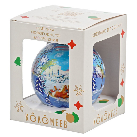 Елочный шар Тройка запряжённая, 10 см, стекло, КУ-100-254043
