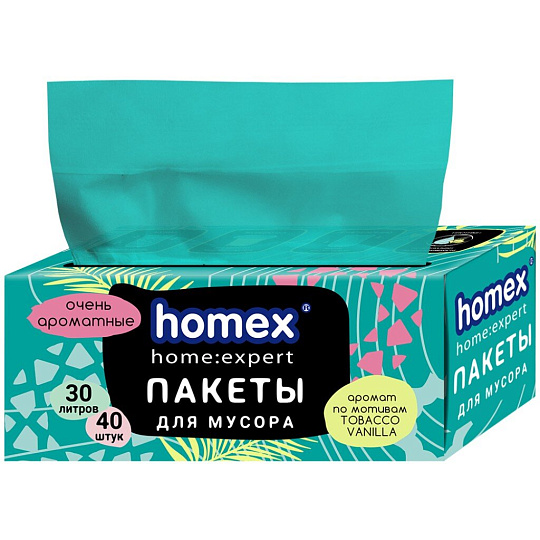 Пакеты для мусора 30 л, 40 шт, 7 мкм, 48х55 см, Homex, Очень ароматные, 0801, бирюзовые