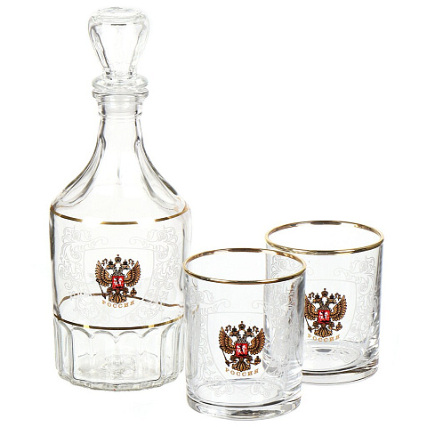 Набор для спиртного 3 предмета, стекло, 2 стакана 250 мл, подар уп, Декостек, 1330-ГДЗ4 "Россия"