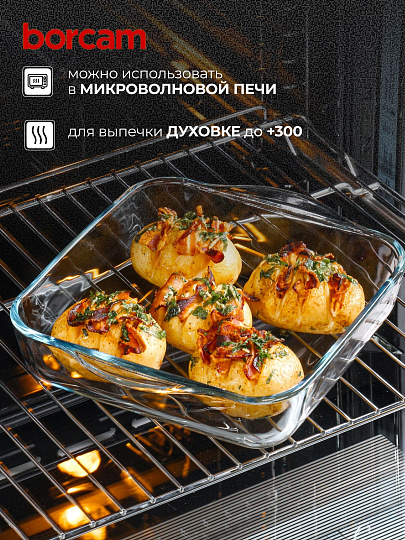 Форма для запекания стекло, 22х25.6 см, 1.95 л, прямоугольная, Borcam, 59034