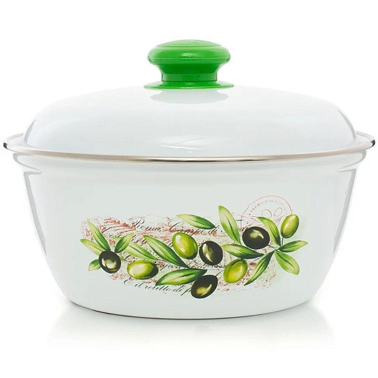 Салатник эмал сталь, кругл, 22 см, 2 л, с крыш, Оливы Тосканы ИНДУКЦИЯ ЭТ-72107 Эстет