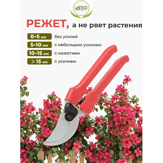 Секатор для весенней и осенней обрезки деревьев, 250 мм, Инструм-Агро, СТ-18, рукоятка резина, 010107