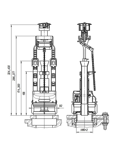 Клапан для бачка унитаза пластик, двухрежимный, кнопочный, хром, Инкоэр, СБ2м-АА