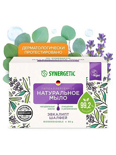 Мыло Synergetic, Эвкалипт и шалфей, 90 г, натуральное
