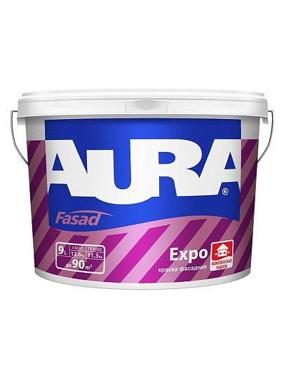Краска водно-дисперсионная, Aura, Expo, акриловая, фасадная, влагостойкая, матовая, 9 л