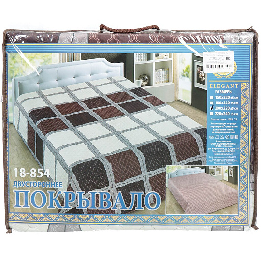 Покрывало евро, 220х200 см, 100% полиэстер, двухстороннее, Marianna, Элегант, бело-шоколадное, 18-854-ПК-ЭЛГ-200-220