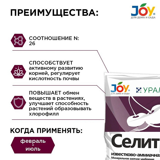 Удобрение Селитра Известково-Аммиачная, минеральное, гранулы, 1 кг, Joy