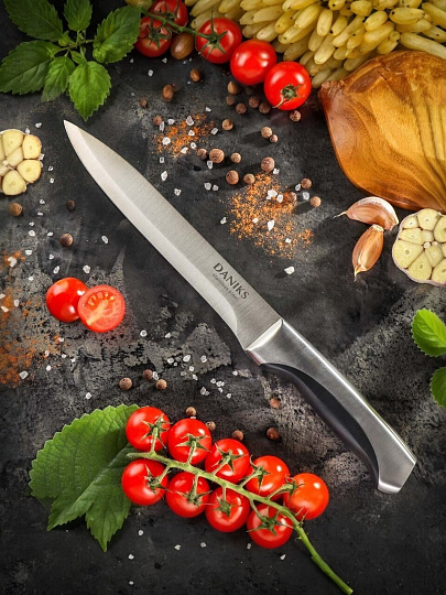 Нож кухонный Daniks, Мрамор, для мяса, нержавеющая сталь, 20 см, рукоятка сталь, YW-A156-SL