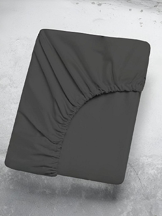 Простыня евро, 180 х 200 х 25 см, 100% хлопок, перкаль, 110 г/м2, на резинке, Silvano, Графит, ТТ-00329830