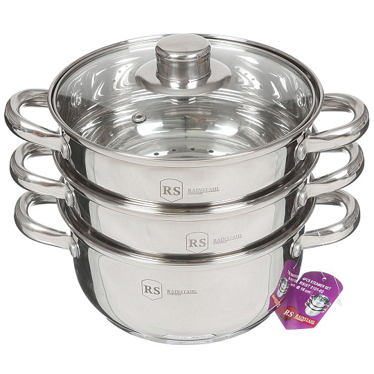 Пароварка нержавеющая сталь, 5.5 л, 4 секции, Rainstahl, Berlinger, крышка стекло, индукция, 5101-02RS\ST